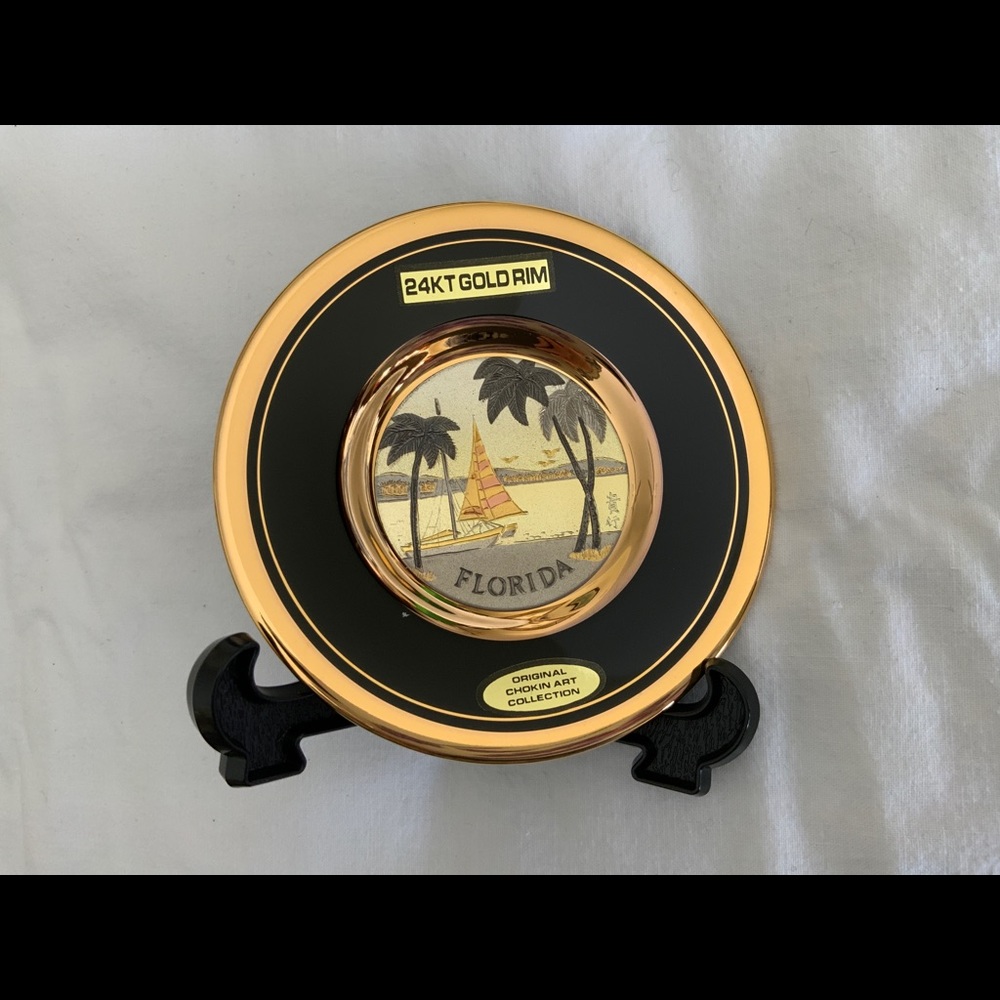 24k gold Florida chokin collectable plate. The art of chokin.